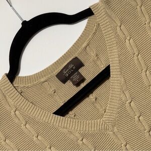 Tasso Elba Golf Cable Knit‎ Sweater Vest Men's L Sleeveless Tan V-Neck Excellent